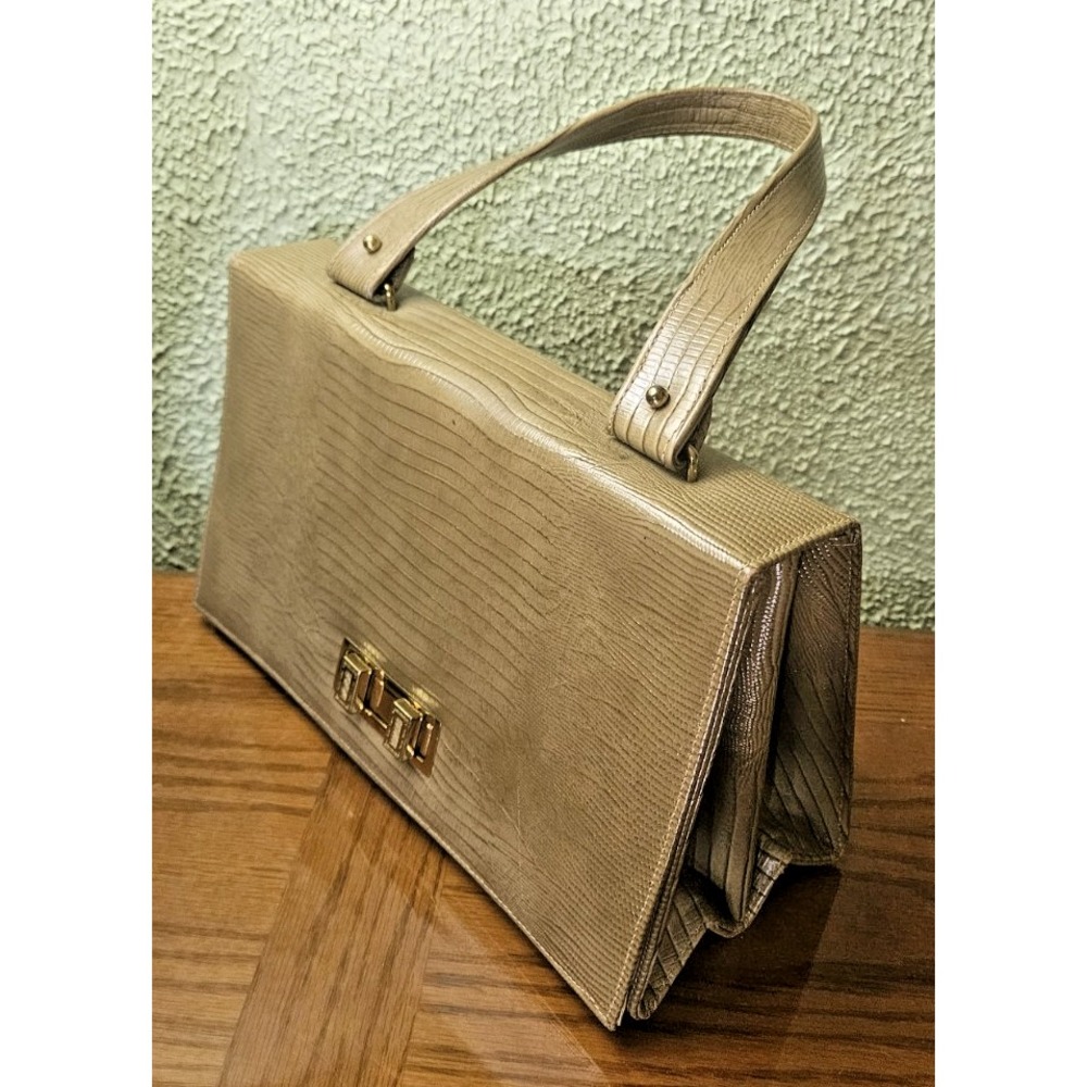 Vintage Triangle New York structured handbag croc imprint leather top handle